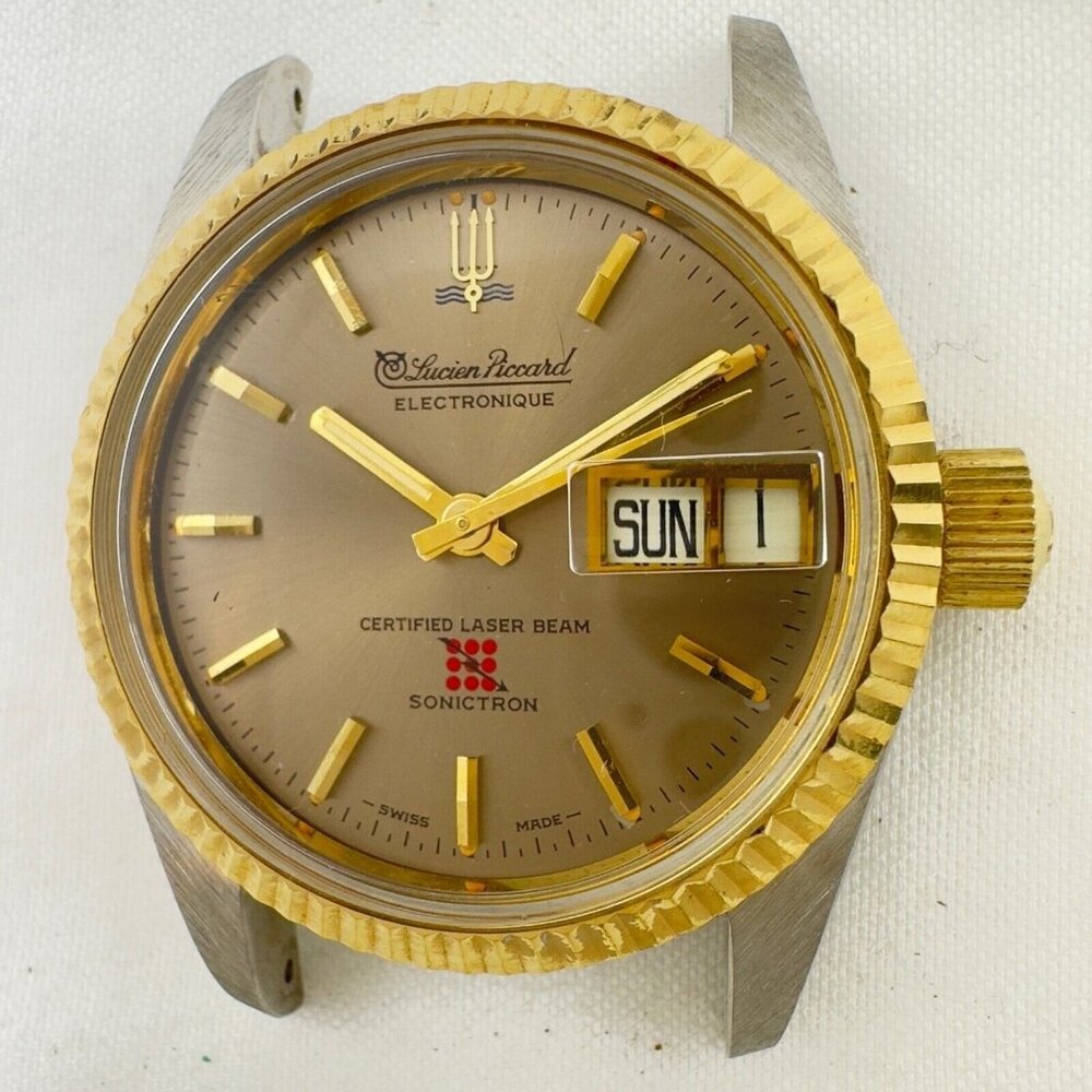Vintage Lucien Piccard Sonictron Certified Laser Beam Mens Electronic Wristwatch